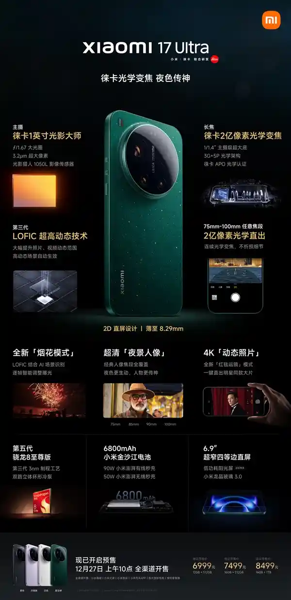 小米17 Ultra震撼发布：6999元起，定义旗舰新标杆